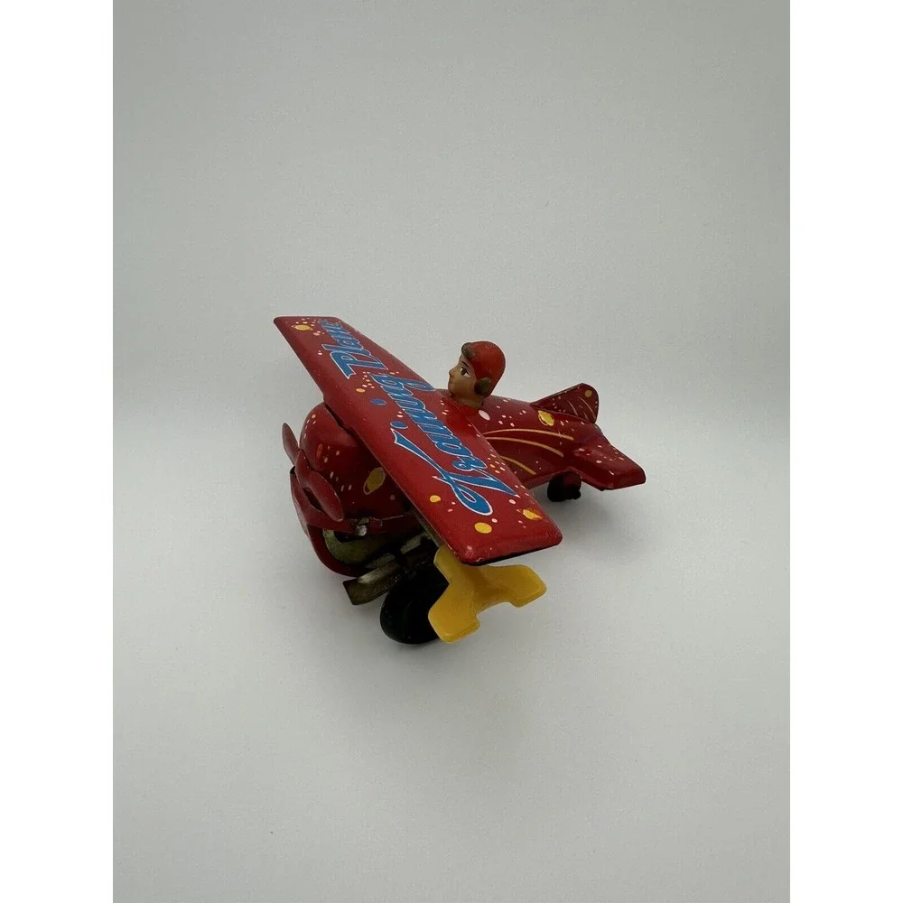 Vintage Training Plane Wind Up Tin Toy Red